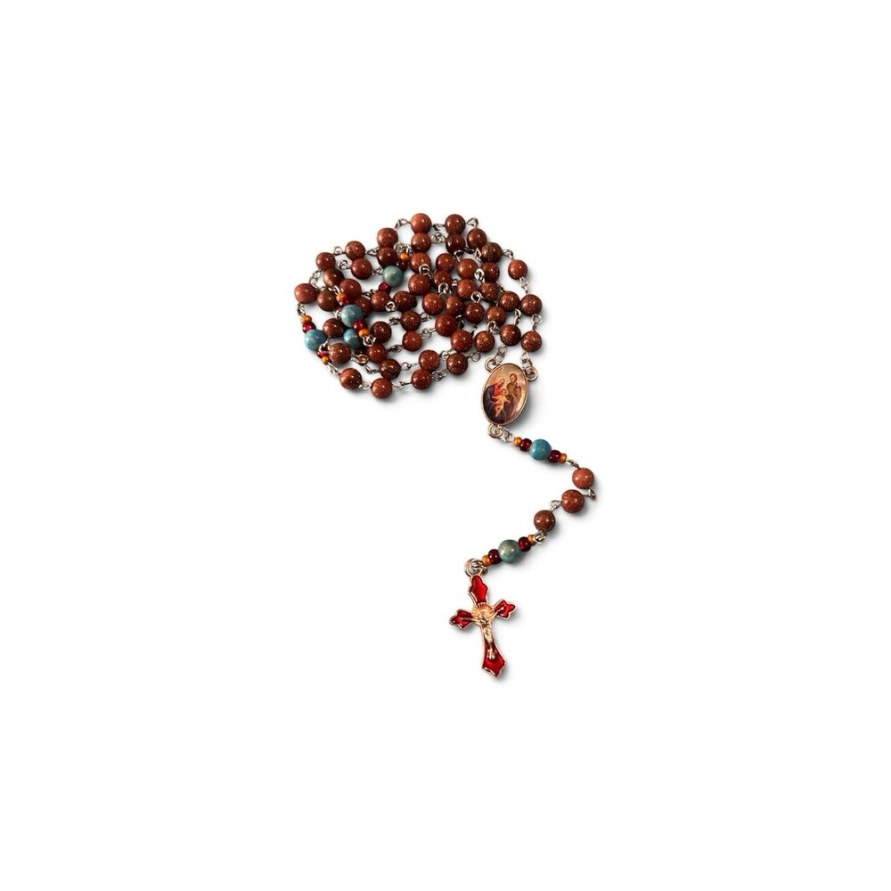 Handmade Copper Metallic Red Blue Holy Family   Rose Gold Catholic Rosary